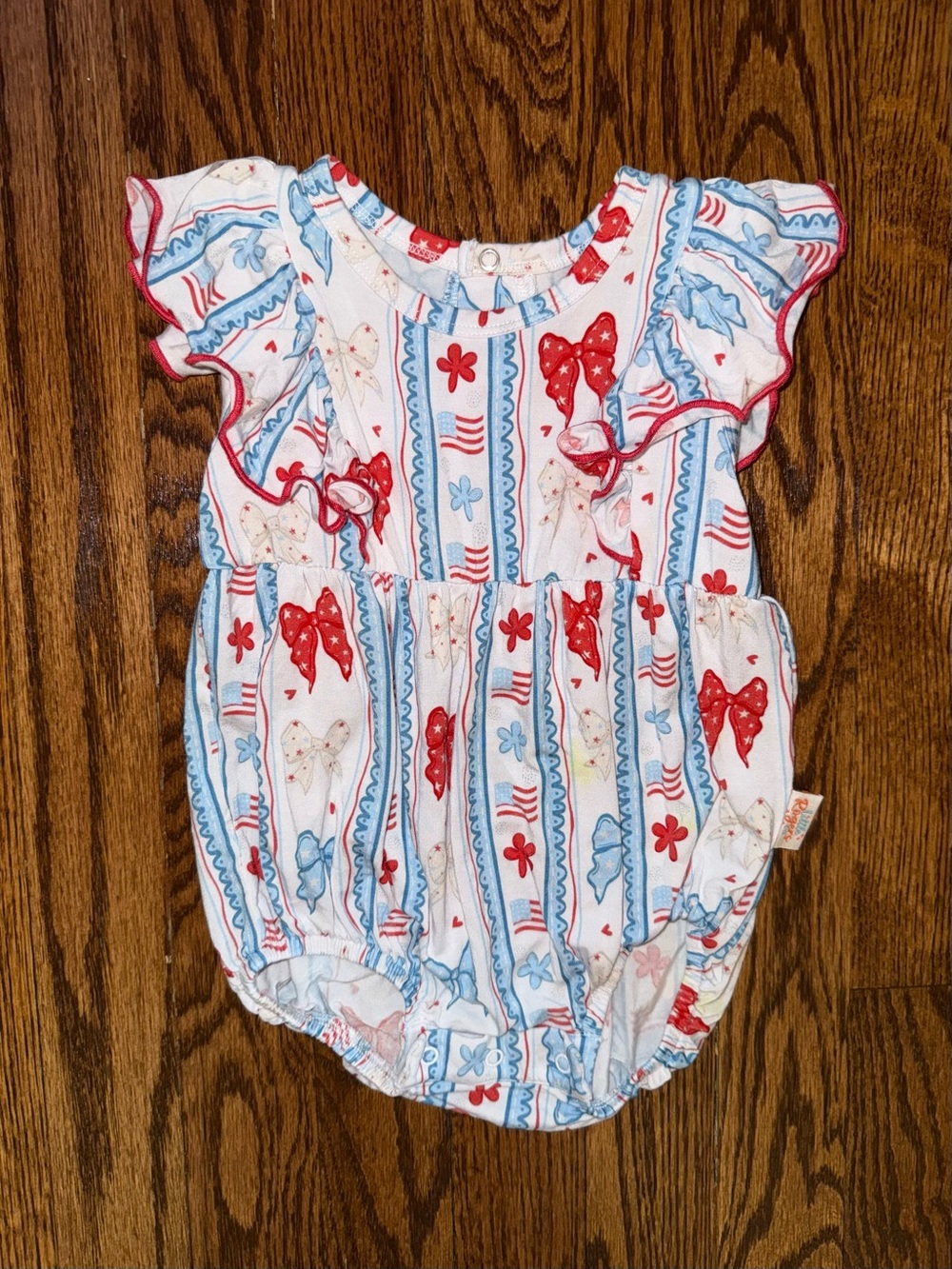 Baby Girls Red & Blue Ruffle Sleeve One-Piece Bodysuit